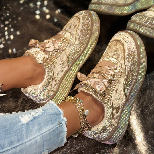 Damen Glamouröse Sneaker mit funkelnden Strass-Applikationen und bequemer Sohle EB