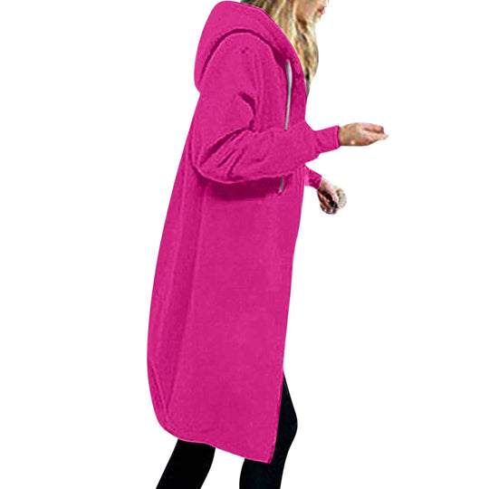 Damen nan langer Oversize Kapuzenmantel mit gerundetem Saum und Reißverschlusstaschen EB