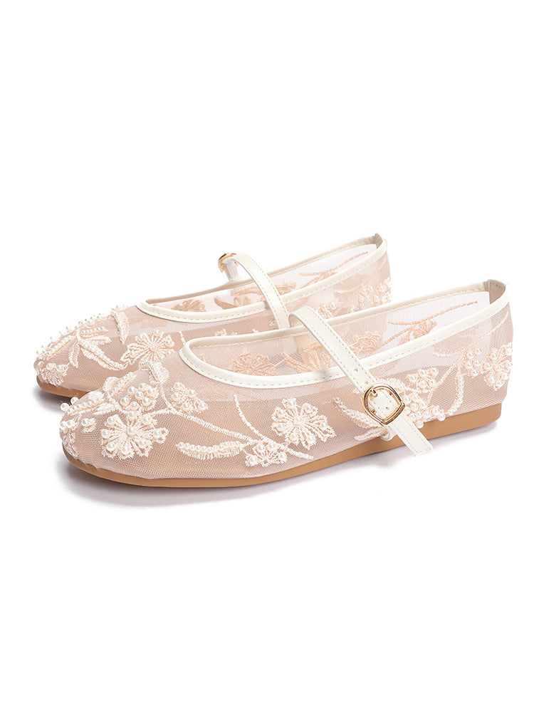 Damen Ballerinas mit floralem Stickereibesatz EB