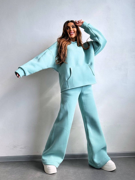 Damen Oversized Hoodie‑Set mit weiter Palazzo‑Loungehose aus schwerer Baumwollmischung EB