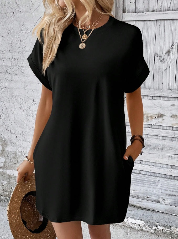 Damen Lockeres T-Shirt-Kleid mit praktischen Taschen und lässigem Design EB