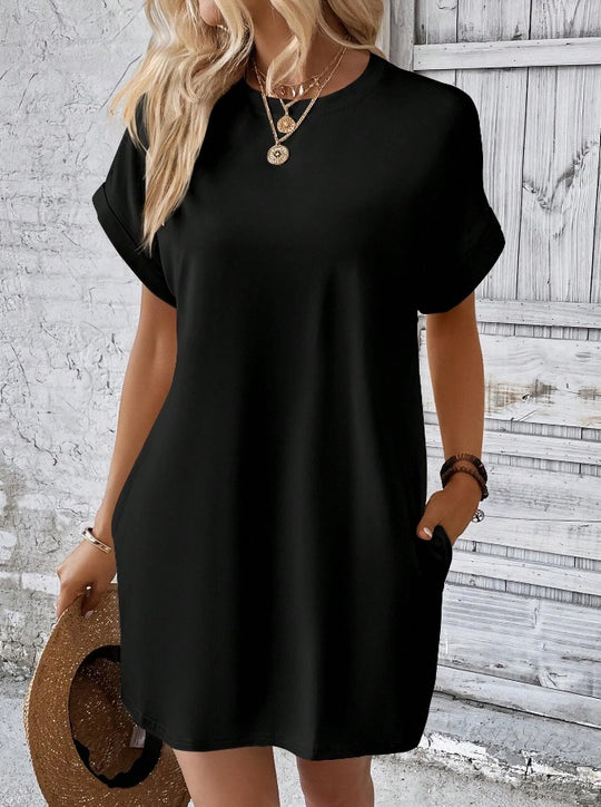 Damen Lockeres T-Shirt-Kleid mit praktischen Taschen und lässigem Design EB