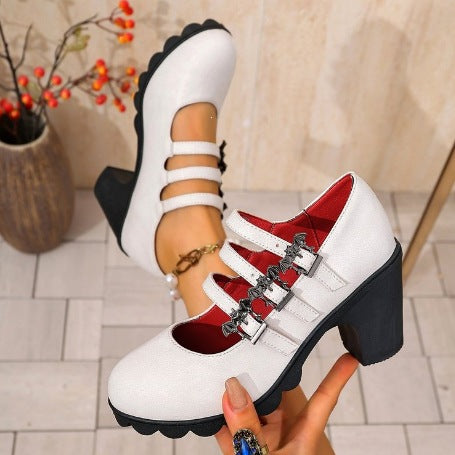 Damen Elegante und modische Blockabsatz-Sandalen mit doppeltem Riemendesign EB