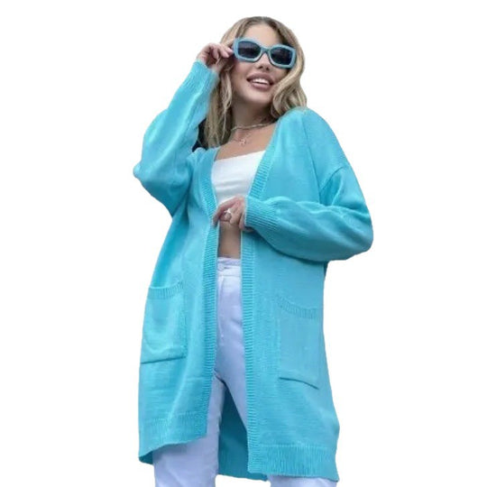 Damen Grobstrick-Cardigan mit großzügigen Taschen und offenem Schnitt EB