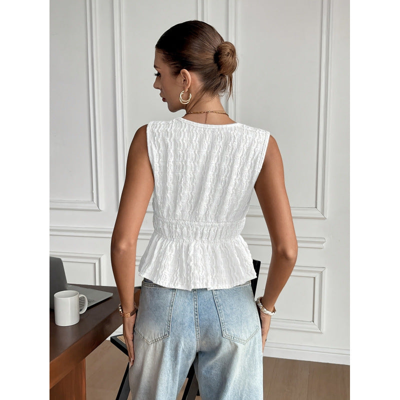 Damen Top mit dekorativem Kordelzug und raffiniertem V-Ausschnitt EB