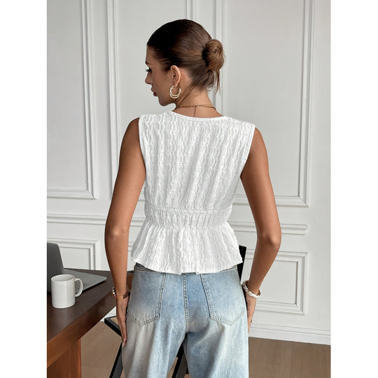 Damen Top mit dekorativem Kordelzug und raffiniertem V-Ausschnitt EB