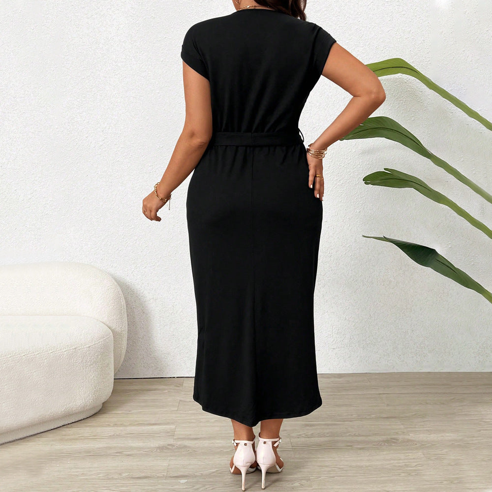 Damen Wickelkleid mit Taillengürtel und elegantem Schlitz EB