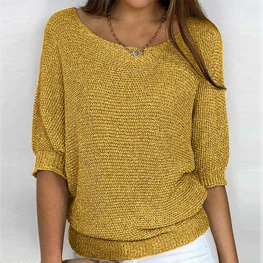 Damen nan legerer kastiger Feinstrickpullover mit weitem Ausschnitt EB