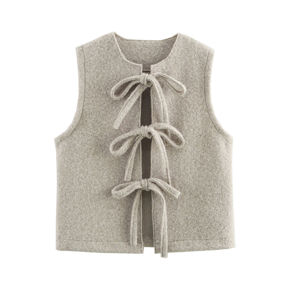 Damen elegante Strickweste mit dekorativen Schleifen EB