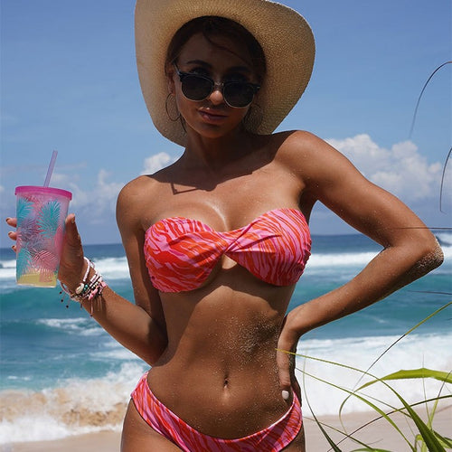 Damen Bandeau-Bikini mit elastischem Wickeldesign und hohem Beinausschnitt EB