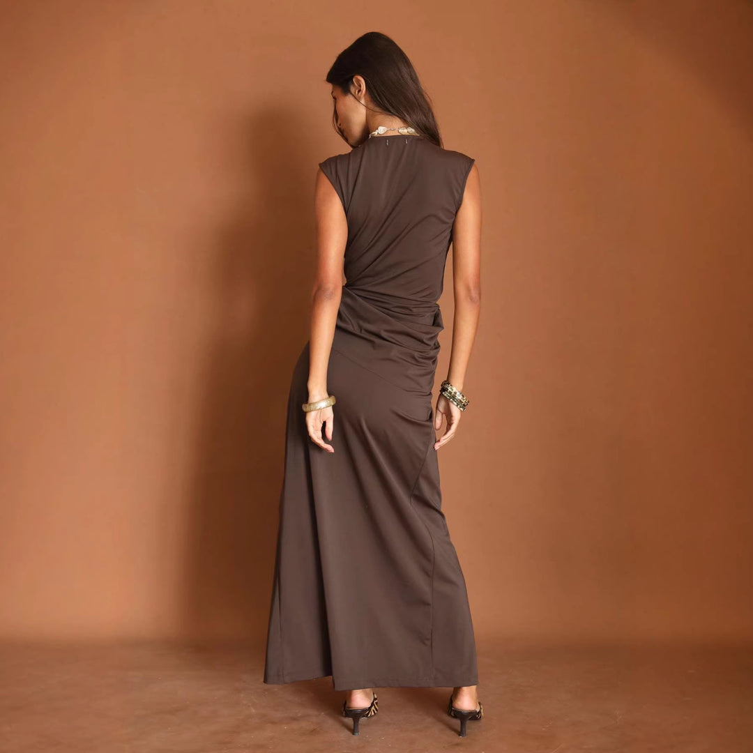 Damen Maxikleid mit tiefem V-Ausschnitt und seitlichem Schlitz EB
