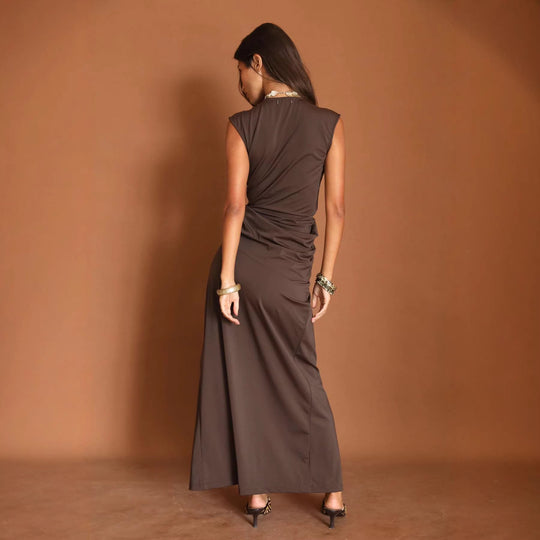 Damen Maxikleid mit tiefem V-Ausschnitt und seitlichem Schlitz EB