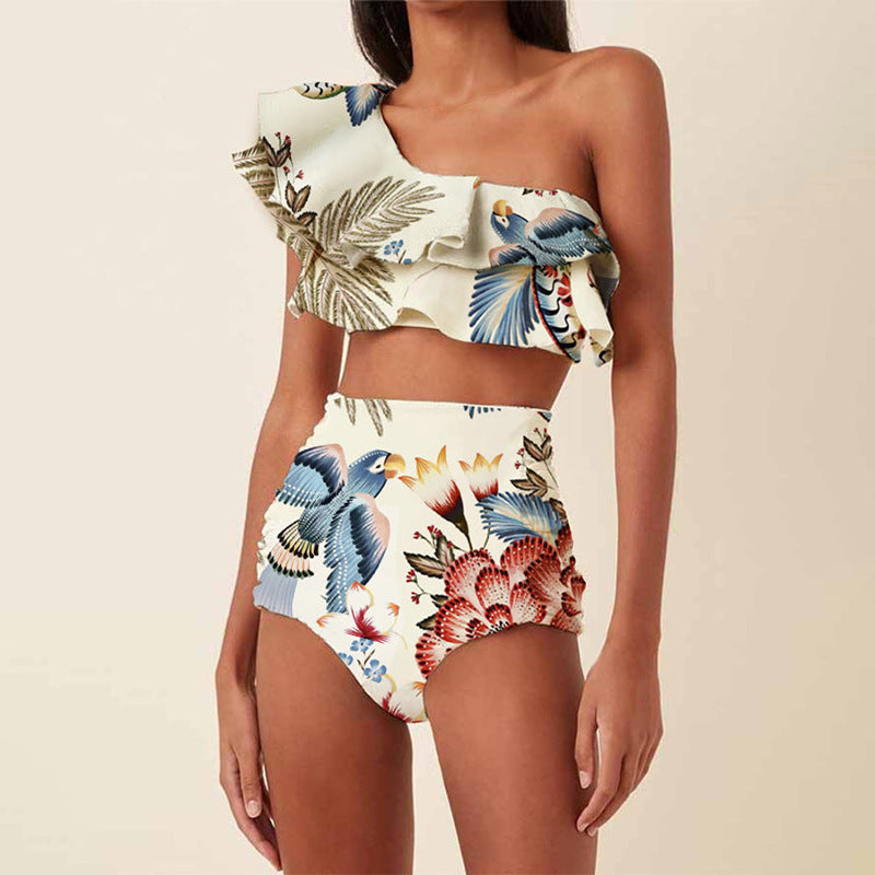 Damen Badeanzug-Set mit floralen Rüschen und taillierter Shorts EB