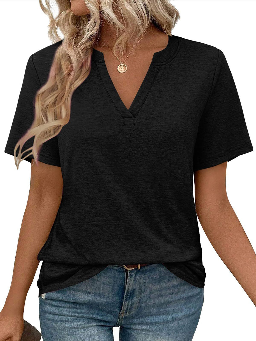 Damen zeitloses V-Ausschnitt T-Shirt mit lässigem Schnitt EB