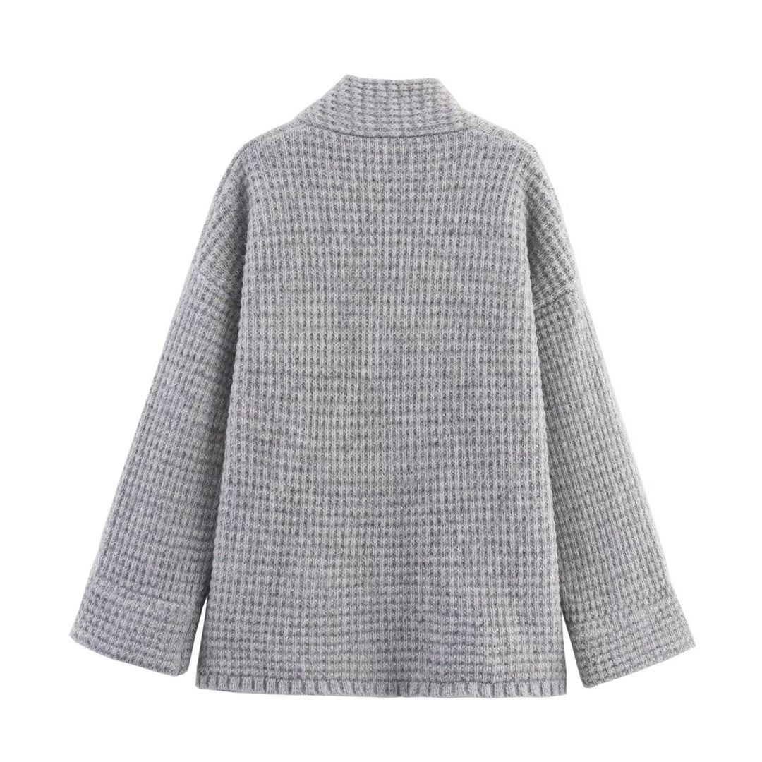 Damen lässige oversized Strickjacke mit doppelter Knopfleiste und bequemem Schnitt EB