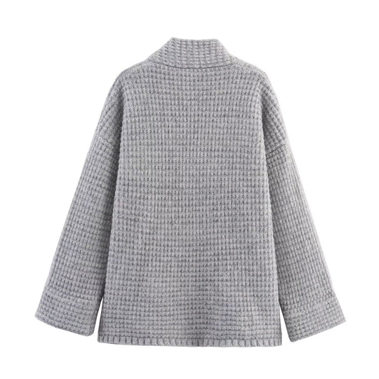 Damen lässige oversized Strickjacke mit doppelter Knopfleiste und bequemem Schnitt EB