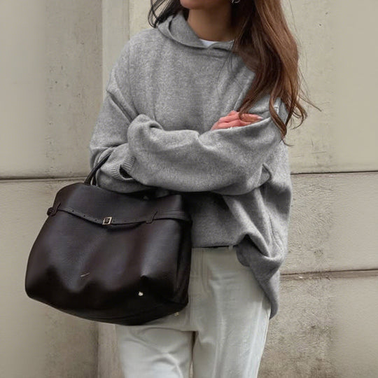 Damen nan Oversize-Polo-Feinstrickpullover mit umgelegtem Kragen und Raglanärmeln EB