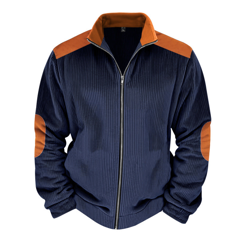 Herren Sportliche Zip-Jacke mit Rippenstruktur und Kontrastärmel EB