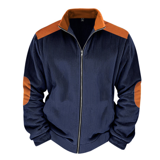Herren Sportliche Zip-Jacke mit Rippenstruktur und Kontrastärmel EB