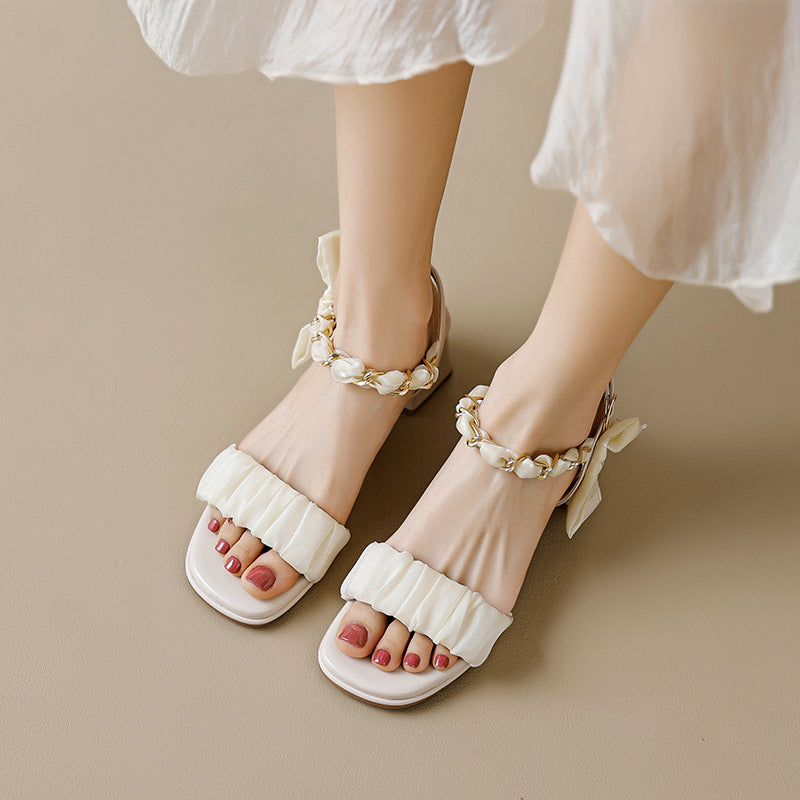 Damen Sandalen mit modischem Rüschendesign und elegantem Kettenakzent EB