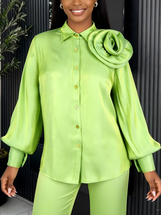 Damen Satinrock mit floralem Rüschen-Design und taillierter Schleife EB