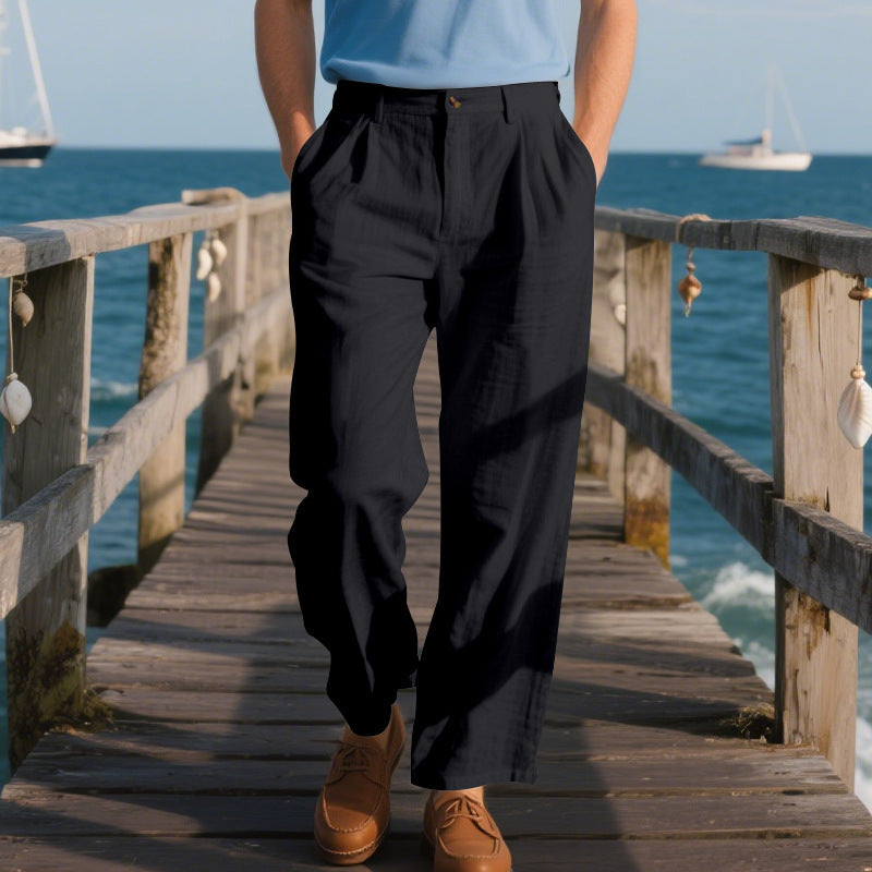 Herren nan weite Leinenhose mit Bundfalten, hohem Bund und Seitentaschen EB