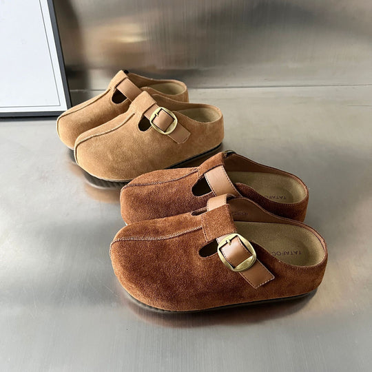 Damen Komfortable Clogs aus hochwertigem Wildleder mit elegantem Schnallenverschluss EB