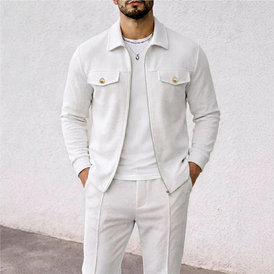 Herren nan strukturierte Overshirt-Jacke mit Waffelstruktur, Pattentaschen und verdecktem Reißverschluss EB