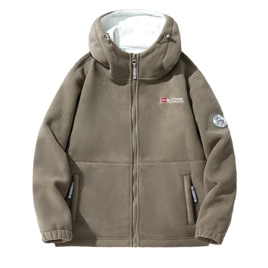 Unisex nan Kapuzen-Fleecejacke mit hochgeschlossenem Haubenkragen, durchgehendem Reißverschluss und seitlichen Einschubtaschen EB