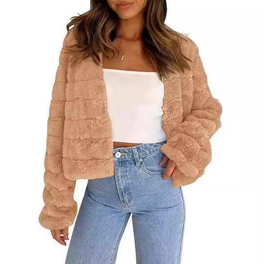 Damen Flauschige Kurzjacke im modernen Design EB