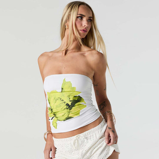 Damen Bandeau-Oberteil mit floralem Design und elastischem Stoff EB