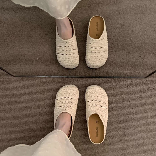 Damen bequeme Slipper aus atmungsaktivem Textilmaterial EB