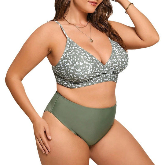 Damen Hochtailliertes Bikini-Set mit floralem Oberteil EB