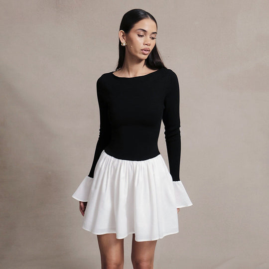 Damen Modisches Kleid mit kontrastierendem Rock EB
