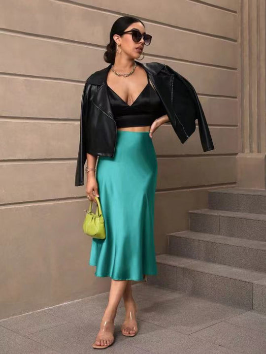 Damen Satin Rock mit schwingendem Saum und elegantem Schnitt EB