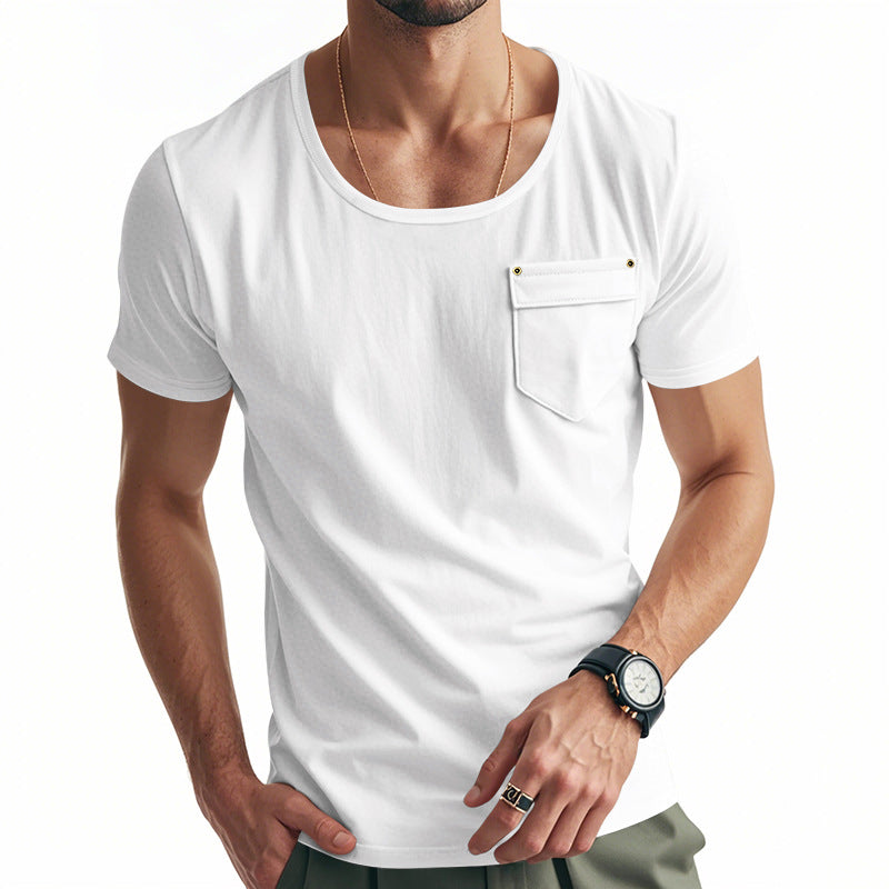Herren Basic V-Ausschnitt T-Shirt mit Brusttasche EB