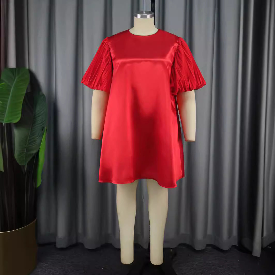 Damen exklusives Satin Kleid mit elegantem Rüschensaum EB