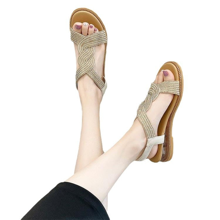 Damen modische Riemchen-Sandalen mit funkelnden Verzierungen EB