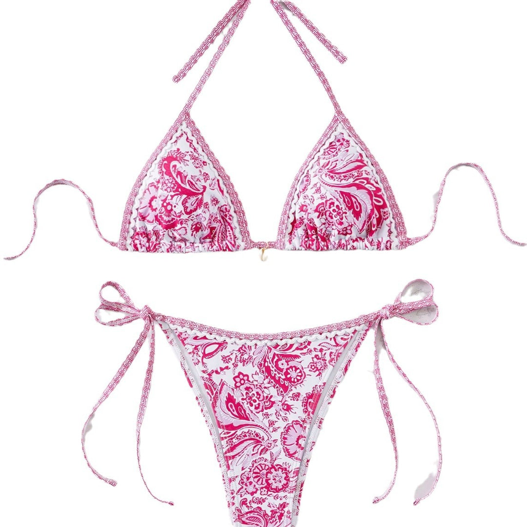 Damen Triangel-Bikini mit verspieltem Floral-Design und Bindebändern EB