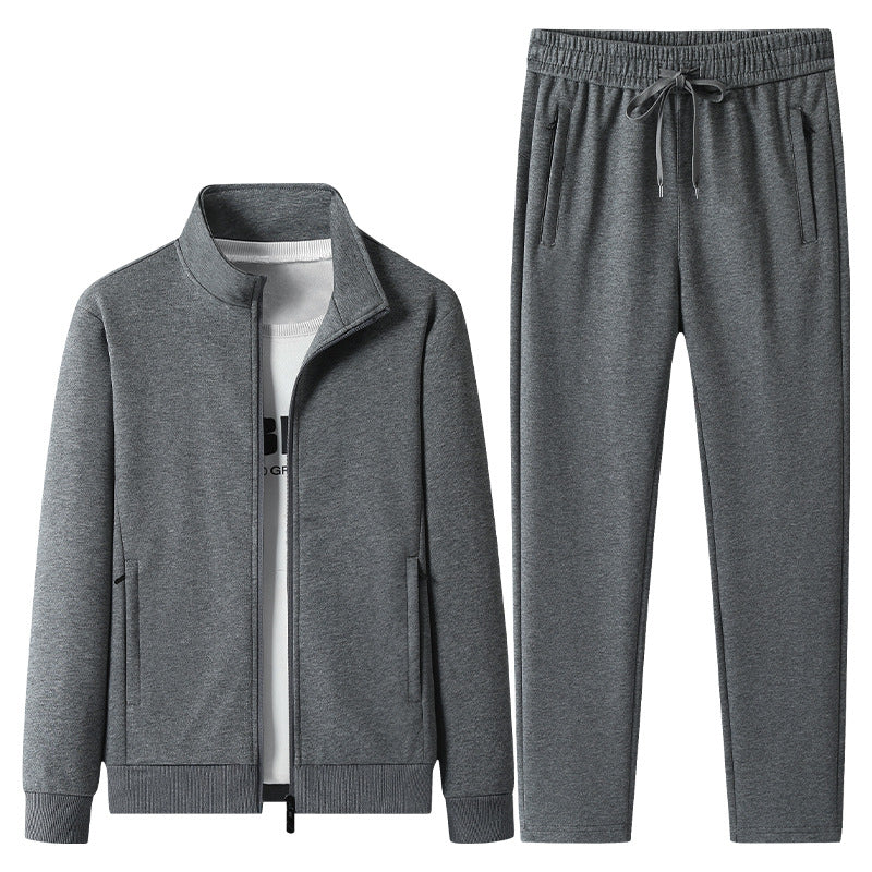 Herren Freizeit-Trainingsanzug Set mit Stehkragen Reißverschlussjacke und Jogginghose aus French Terry EB
