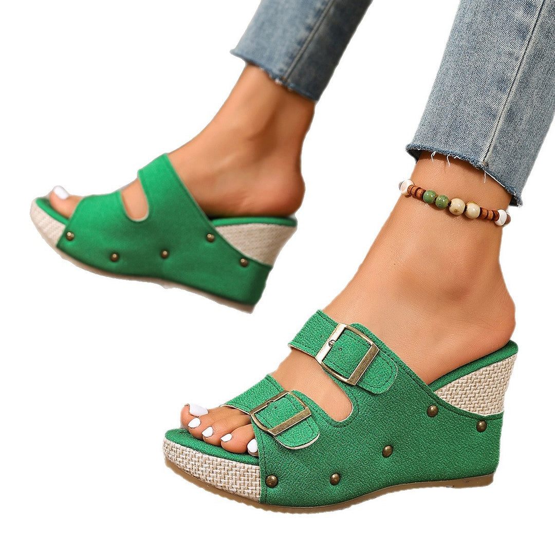 Damen Komfortable Wedge-Pantoletten mit verstellbaren Riemen EB