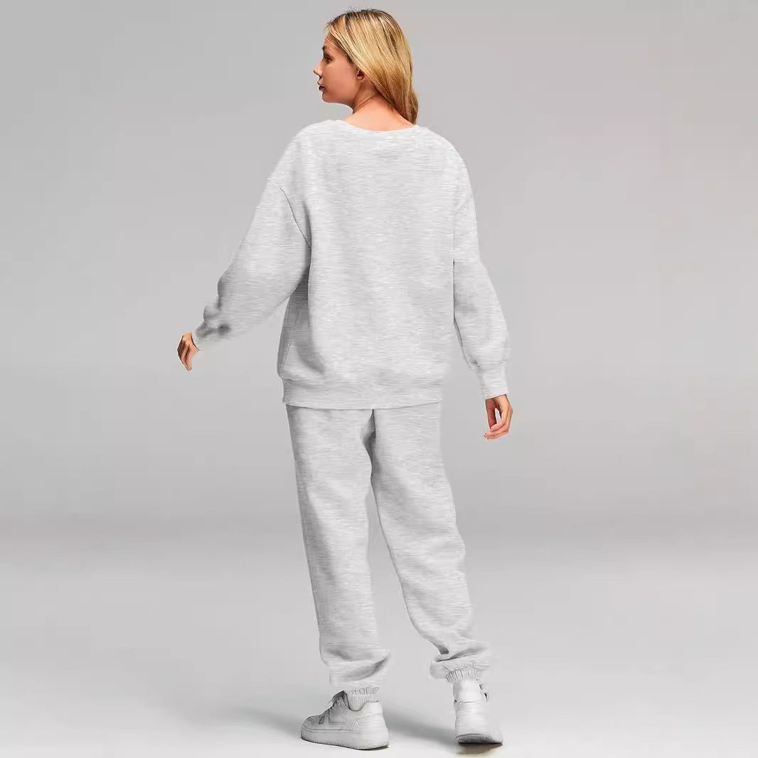 Damen nan Relaxed-Loungewear-Set mit Oversize Rundhals-Sweatshirt und taillierter High-Waist Jogginghose aus French Terry EB
