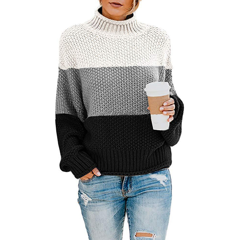 Damen nan grobstrick Rollkragenpullover mit Oversize-Schnitt und Blockstreifen-Optik EB
