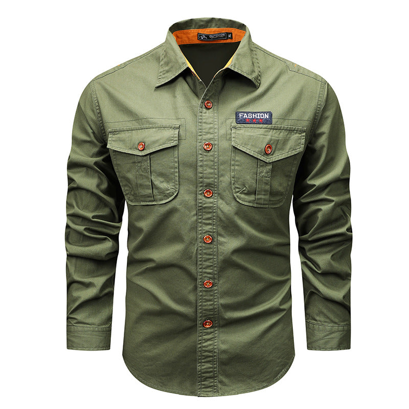 Men's  utility long-sleeve cotton work shirt with dual chest pockets EB