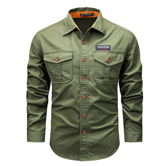 Men's  utility long-sleeve cotton work shirt with dual chest pockets EB