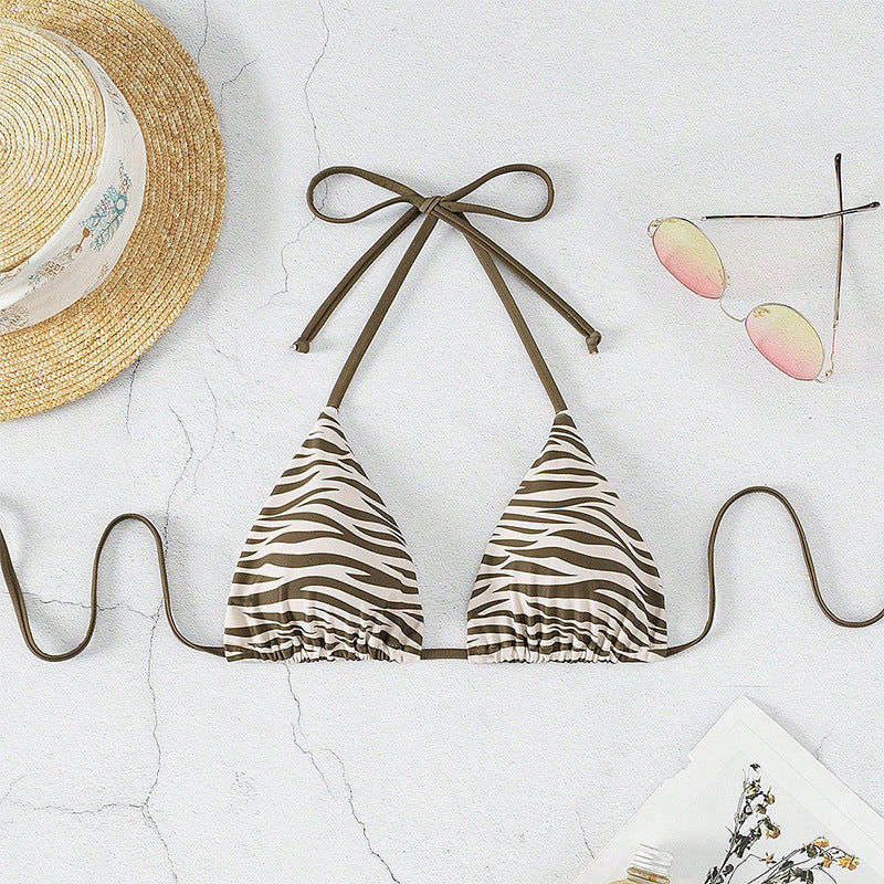Damen Triangel-Bikini mit modischem Zebra-Muster und Binde-Detail EB