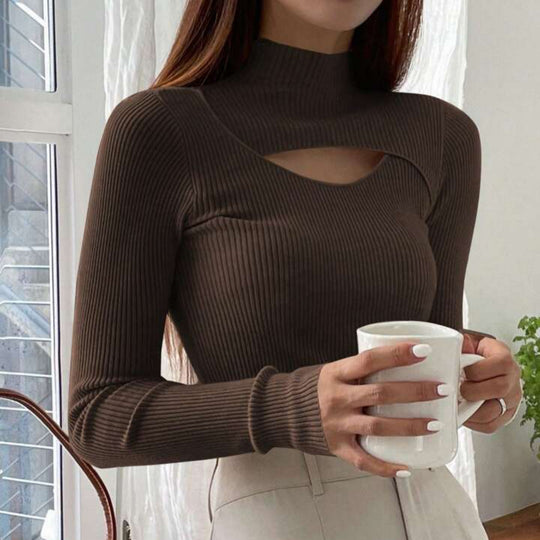 Damen Elegantes Langarm-Oberteil mit schickem Auschnitt EB