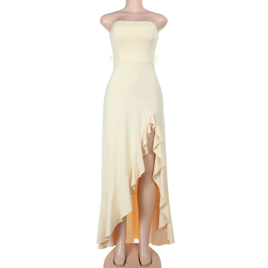 Damen Elegantes Maxikleid mit asymmetrischem Rüschen-Saum EB