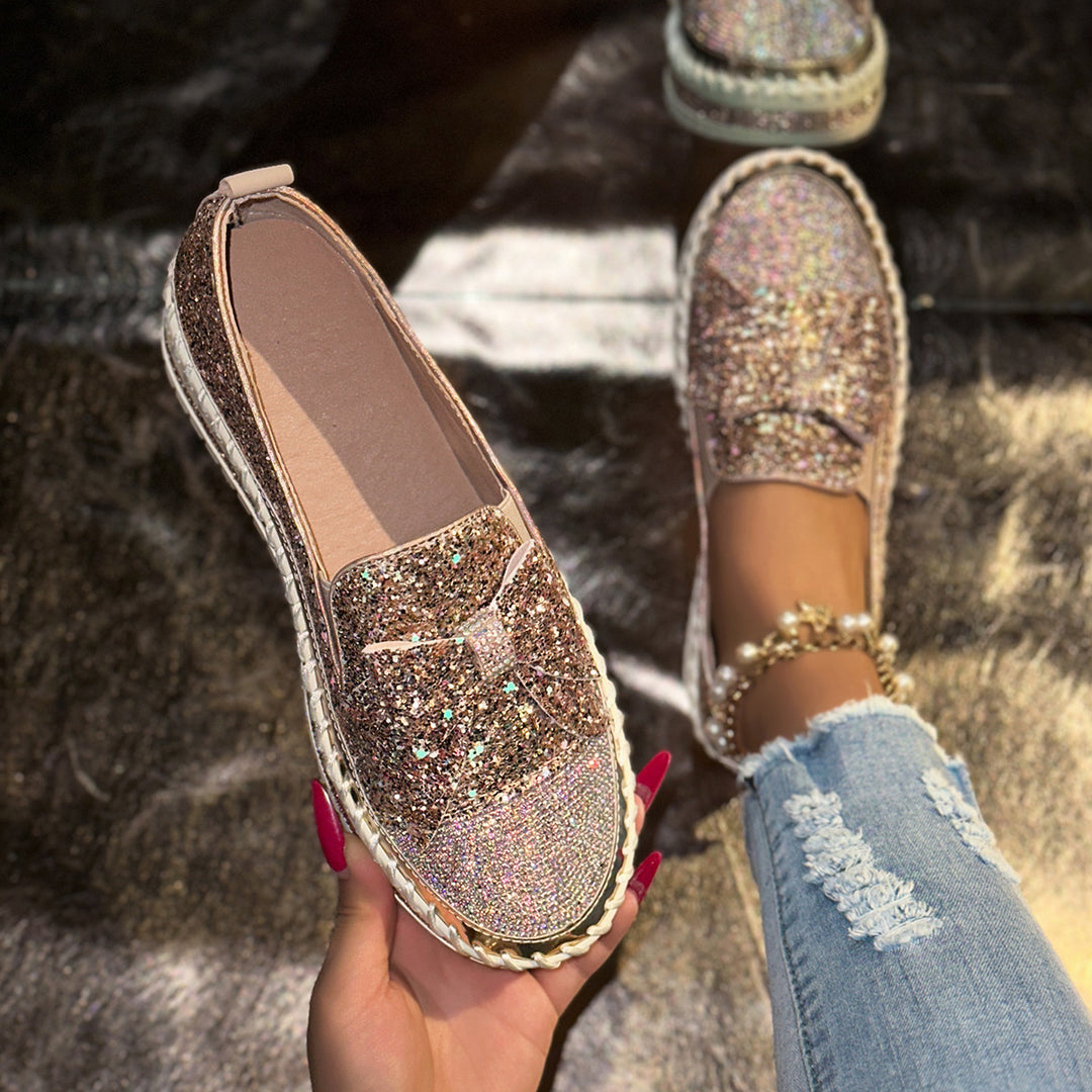 Damen Glitzernde Slip-On Sneakers mit dekorativem Schleifen-Detail EB