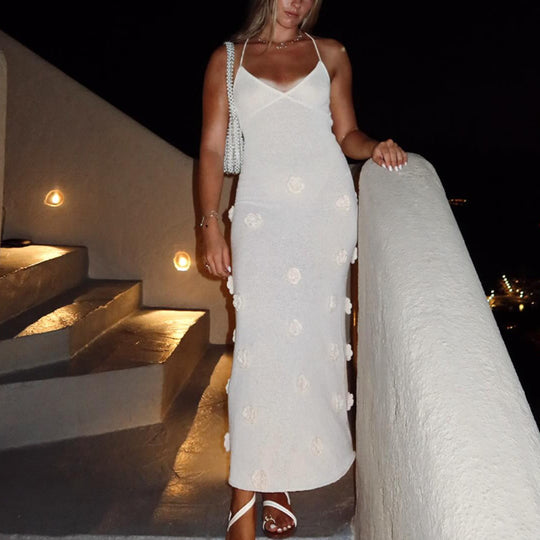 Damen elegantes Häkel-Maxikleid mit floralem Design EB
